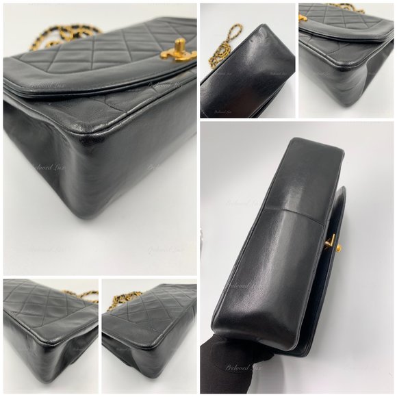 Authentic CHANEL Lambskin Medium Diana Single Chain Single Flap Bag Black gold h - Picture 4 of 12